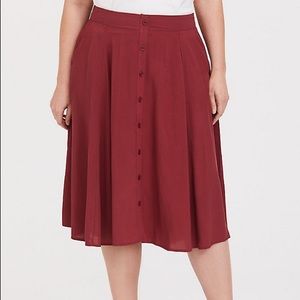 Rust Red Button Down Challis Midi Skirt